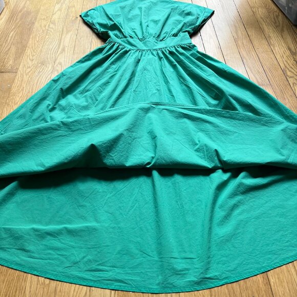 Marella Size 2 Emerald Green Bobbio Cotton Ruched Cap Sleeve A-Line Midi Dress - Picture 15 of 16